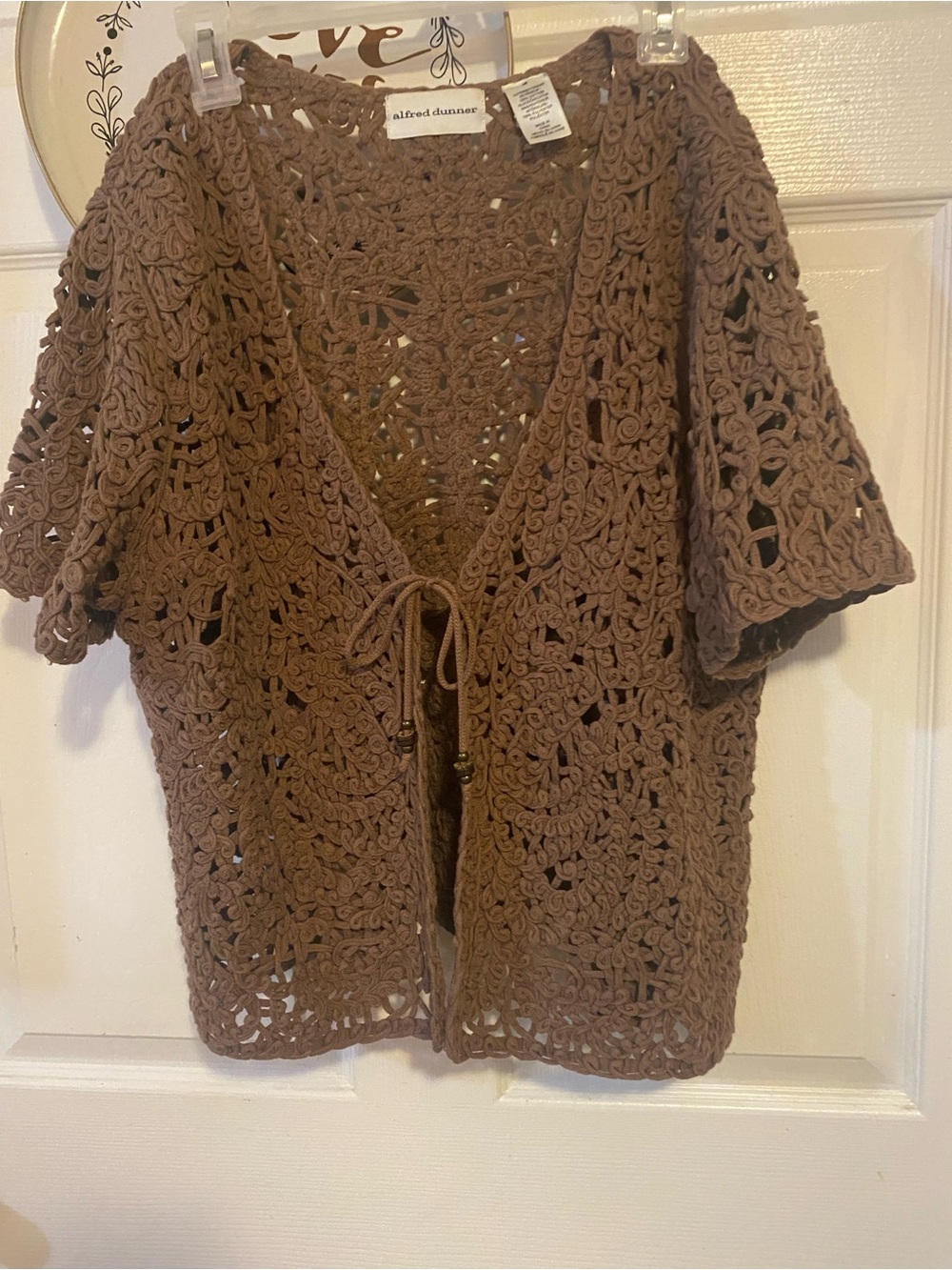 Alfred Dunner Crochet Tie-Front Cardigan in Brown